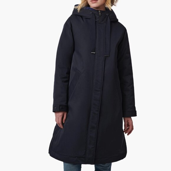 Bernardo Hooded Raincoat with Removable Hooded Bib Navy Blue Size XS New - Picture 1 of 15